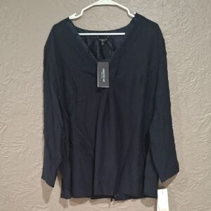 Lafayette 148 New York Blue 3/4 Sleeve Relaxed Blouse
